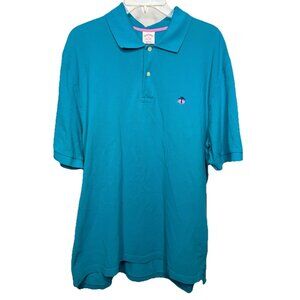 Brooks Brothers Men's XL Blue Teal Pig Palm Logo Short Sleeve Polo Shirt